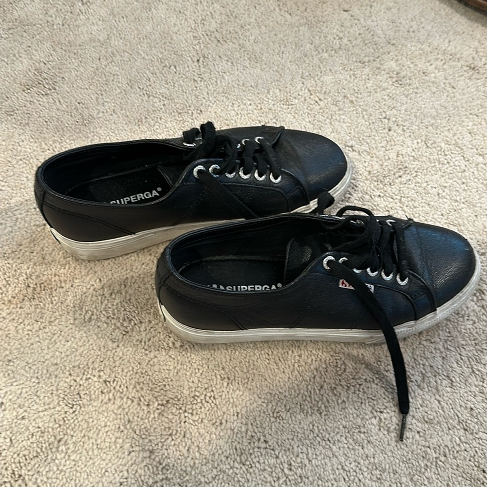 Size 8 Superga Black Leather Platform Sneaker